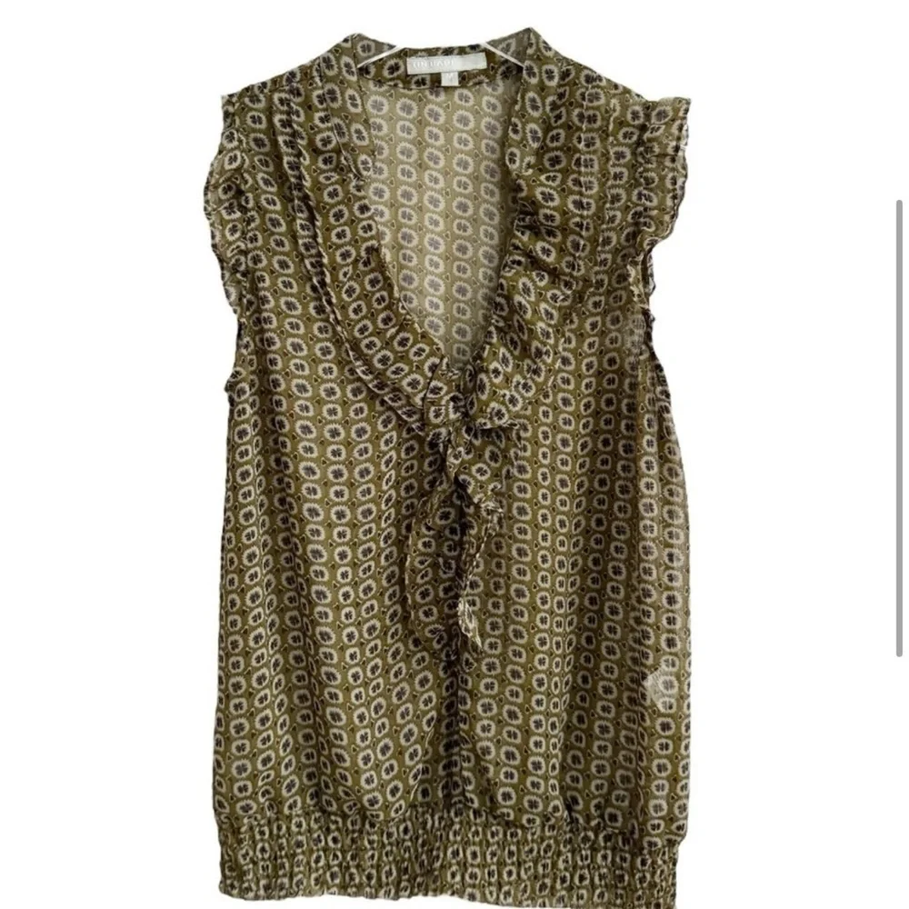TIN HAUL WESTERN OLIVE PURPLE
RUFFLE SLEEVELESS TOP SZ M - Picture 4 of 5